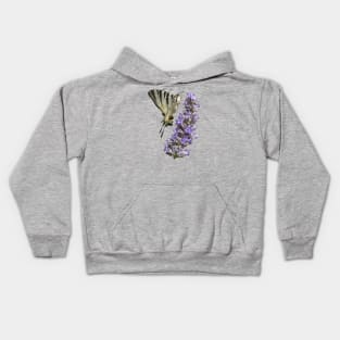 Side View Of Scarce Swallowtail Butterfly Feeding On Lilac Kids Hoodie